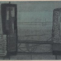 George Wallace - Clay Workings, 1955, etching & aquatint, black and blue ink