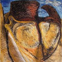 George Wallace - Abstract Landscape #18, etching 52.6 worked with ink and watercolour