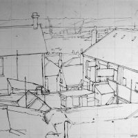 George Wallace - Backs of Houses, Falmouth, c.1950, pencil and ink