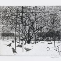 George Wallace - Forsythia in the Snow, 1993, etching