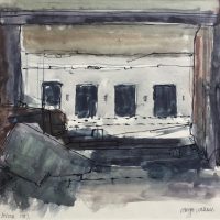 George Wallace - Abandoned Kilns at Avoca, 1957, ink and watercolour