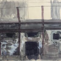 George Wallace - Abandoned Kilns at Avoca, 1957, ink and watercolour