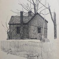 George Wallace - The Old Barn at Governor's Road Back Garden, ink