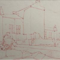 George Wallace - Back Garden, Woodlane, Falmouth, c.1952, red ink