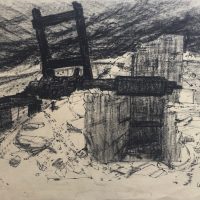 George Wallace - Derelict Ore Crusher Cornwall, c.1952, ink and conte