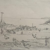 George Wallace - Falmouth Yard with Chickens, 1955, pencil