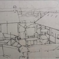 George Wallace - Backs of Houses, Falmouth, c.1950, pencil and ink