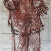 George Wallace - Preliminary drawing for print M244, Self Portrait in Striped Pyjamas, 1992, graphite and chalk
