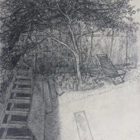 George Wallace - Huntington Place Back Garden, 1987, pencil