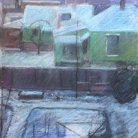 George Wallace - Winter view from back of Huntington Place, pastel