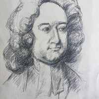 George Wallace - Jonathan Swift age 43, as he appears in Charles Jarvas' painting in the National Portrait Gallery, pencil