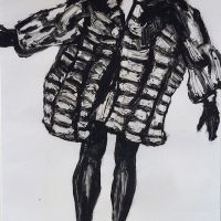 George Wallace - Jumping Girl in a Fur Coat II, 1989, monotype