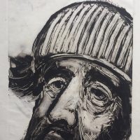 George Wallace - Bearded Man in a Striped Hat, 1988, monotype