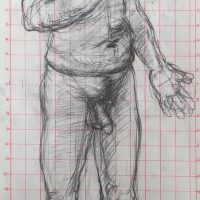 George Wallace - Naked GBW, preliminary drawing for print M287, Old Man Dreaming, 1994, pencil