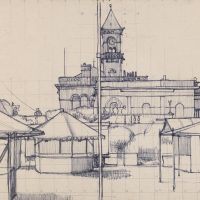 George Wallace - Preliminary drawing for print #165 The Fun Fair at Dun Laoghaire, pen & ink