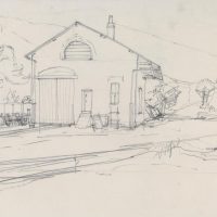 George Wallace - Avoca Station Yard, c.1950, pencil drawing