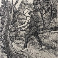 George Wallace - Study for print #58, Christ Walking in the Garden, 1971, ink