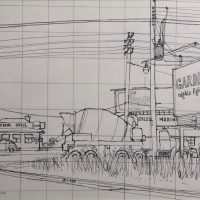 George Wallace - Preparatory drawing for print #132, Garden City, Summer Squall, 1972, pencil & ink