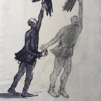 George Wallace - Study for sculpture Man Releasing Eagles, c.1973, ink and pencil