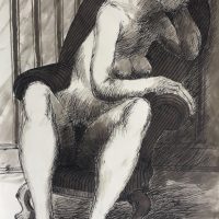 George Wallace - Seated Woman, study for print #145, Breakfast, c.1995, ink and wash