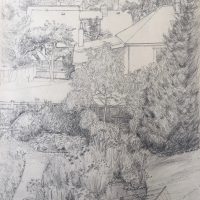 George Wallace - View from back of Huntington Place in summer, pencil