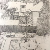 George Wallace - View from back of Huntington Place in winter, pencil