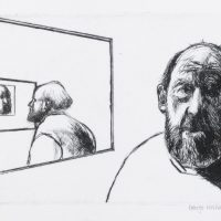 George Wallace - Christmas Self Portrait III-Diminishing Returns - drypoint - 1991