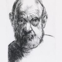 George Wallace - Scowling Self Portrait - drypoint 1992