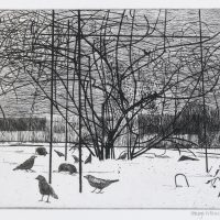 George Wallace - Forsythia in the Snow - etching - 1993