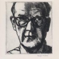George Wallace - Self Portrait in Horn Rimmed Glasses - drypoint - 1982