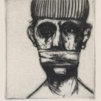 George Wallace - Gagged Man - drypoint - 1982