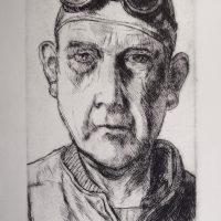 George Wallace - Self Portrait with Welding Goggles - drypoint - 1982