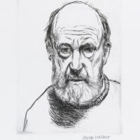 George Wallace - Self Portrait with Beard Looking Down - drypoint - 1989