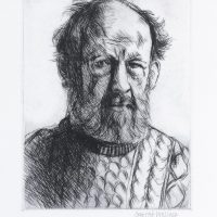 George Wallace - Self Portrait in Aran Jersey - drypoint - 1991