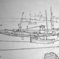 George Wallace - Fishing Harbour, Falmouth, c.1950, pencil