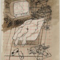 George Wallace - The Spirit is Willing but the Flesh is Weak, 1995, pen and wash