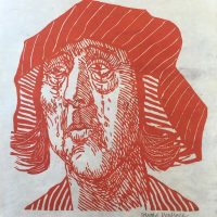 George Wallace - #83 - Weeping Woman, 1983, woodcut printed in red