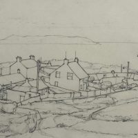 George Wallace -Dublin Bay from the Dalkey Quarries with Squatters Houses, 1948, pencil